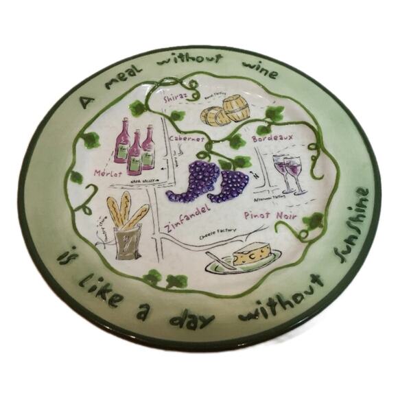 Rene Dubois Napa Valley Wine Trail 4 Salad Plates Quotes Grapes Cheese Wine - Picture 2 of 7